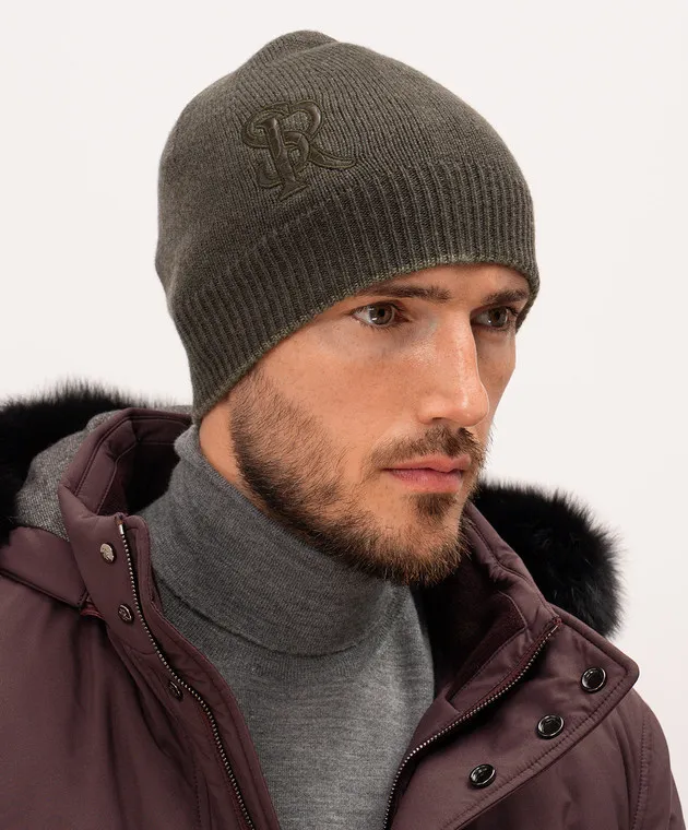 Stefano Ricci Green cashmere cap with crocodile skin