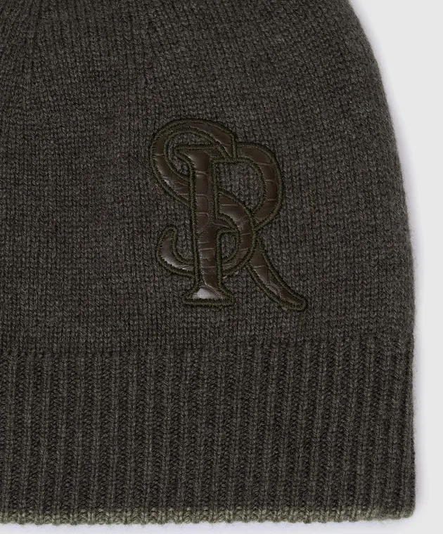 Stefano Ricci Green cashmere cap with crocodile skin