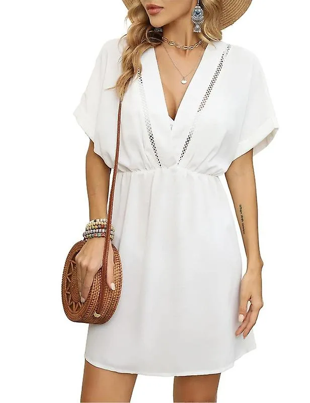 Summer V Neck Open Back Short Dress Beach Coverup
