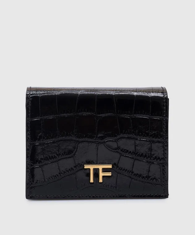 Tom Ford Black leather purse with embossed crocodile skin