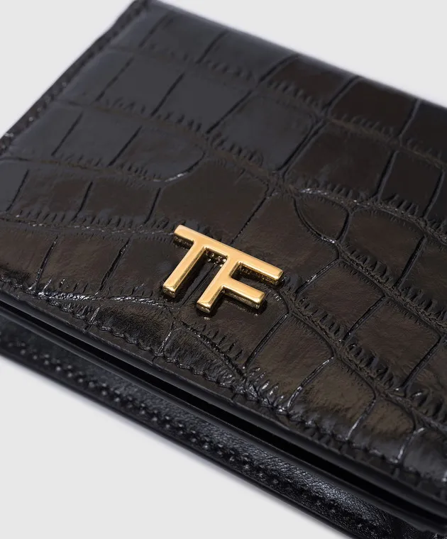 Tom Ford Black leather purse with embossed crocodile skin