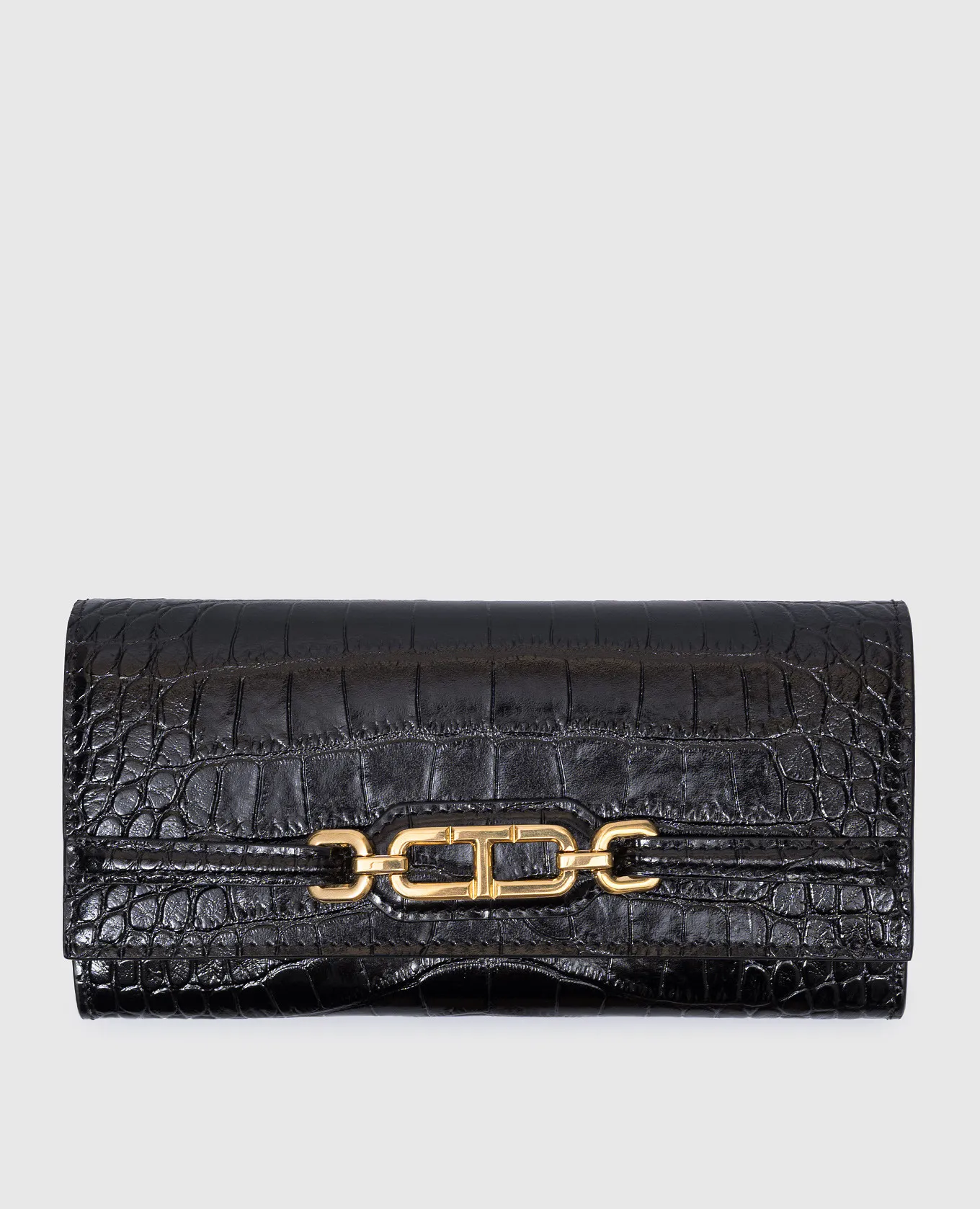 Tom Ford Black leather wallet WHITNEY CONTINENTAL with embossed crocodile skin