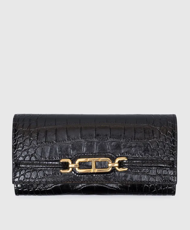Tom Ford Black leather wallet WHITNEY CONTINENTAL with embossed crocodile skin