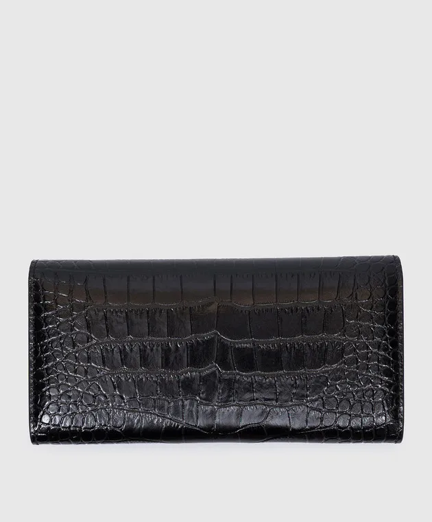 Tom Ford Black leather wallet WHITNEY CONTINENTAL with embossed crocodile skin