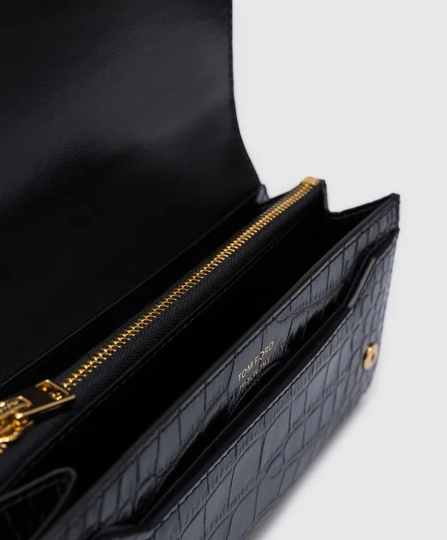 Tom Ford Black leather wallet WHITNEY CONTINENTAL with embossed crocodile skin