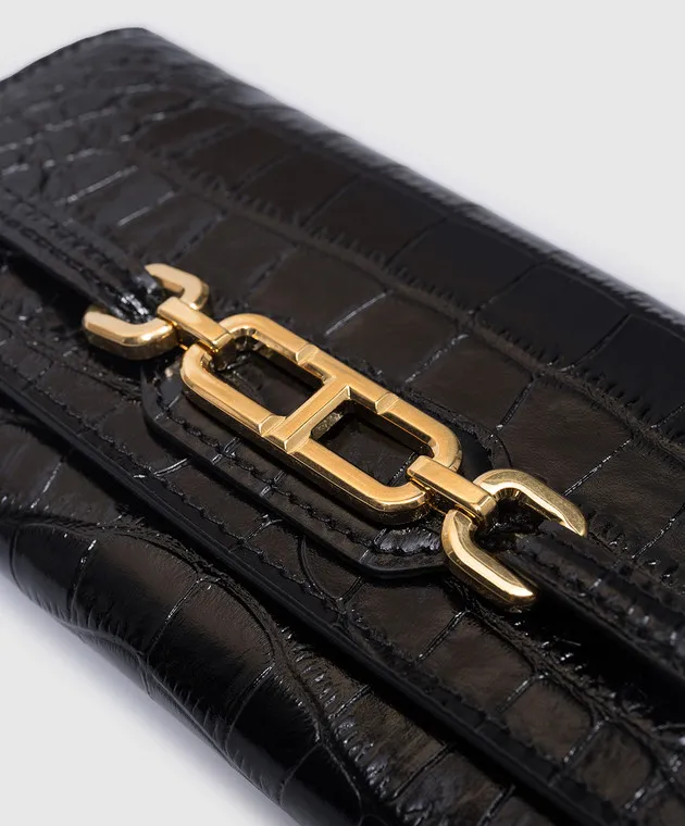 Tom Ford Black leather wallet WHITNEY CONTINENTAL with embossed crocodile skin