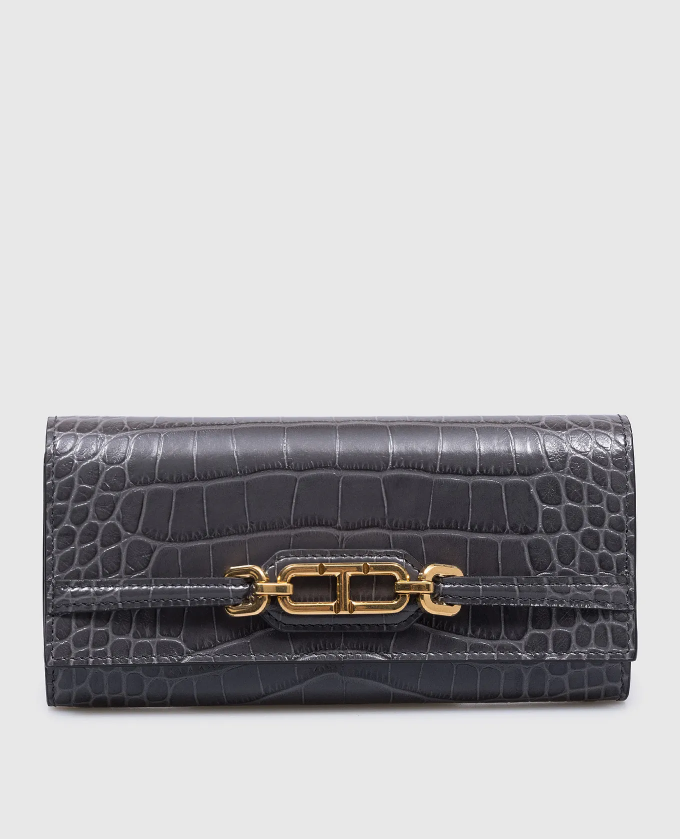 Tom Ford Gray leather wallet WHITNEY CONTINENTAL with embossed crocodile skin