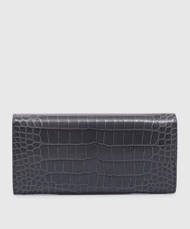 Tom Ford Gray leather wallet WHITNEY CONTINENTAL with embossed crocodile skin