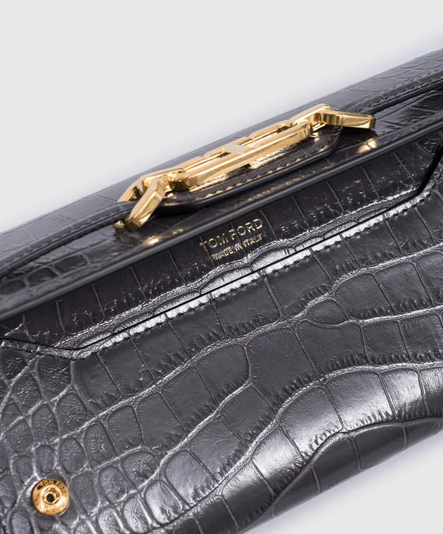 Tom Ford Gray leather wallet WHITNEY CONTINENTAL with embossed crocodile skin