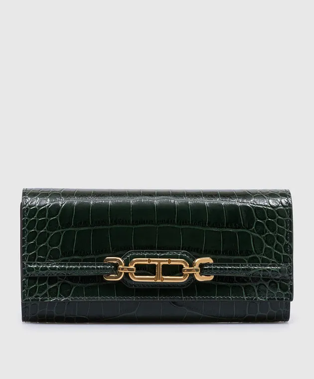Tom Ford Green leather wallet WHITNEY CONTINENTAL with embossed crocodile skin