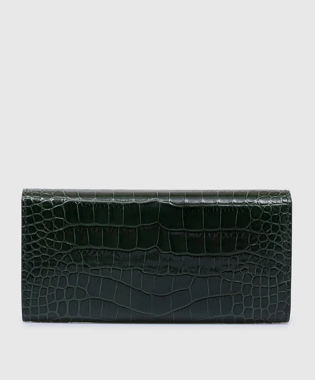 Tom Ford Green leather wallet WHITNEY CONTINENTAL with embossed crocodile skin