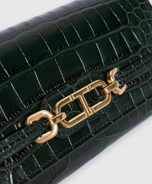 Tom Ford Green leather wallet WHITNEY CONTINENTAL with embossed crocodile skin