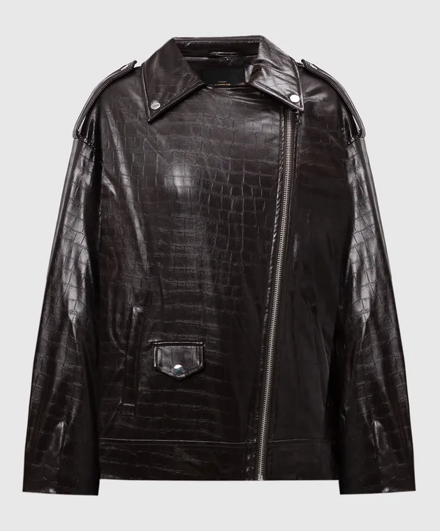 Twinset Actitude Brown jacket in the style of a cowhide with embossing under the skin of a crocodile