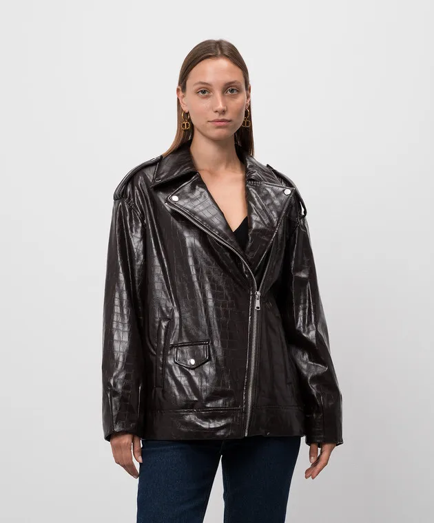 Twinset Actitude Brown jacket in the style of a cowhide with embossing under the skin of a crocodile