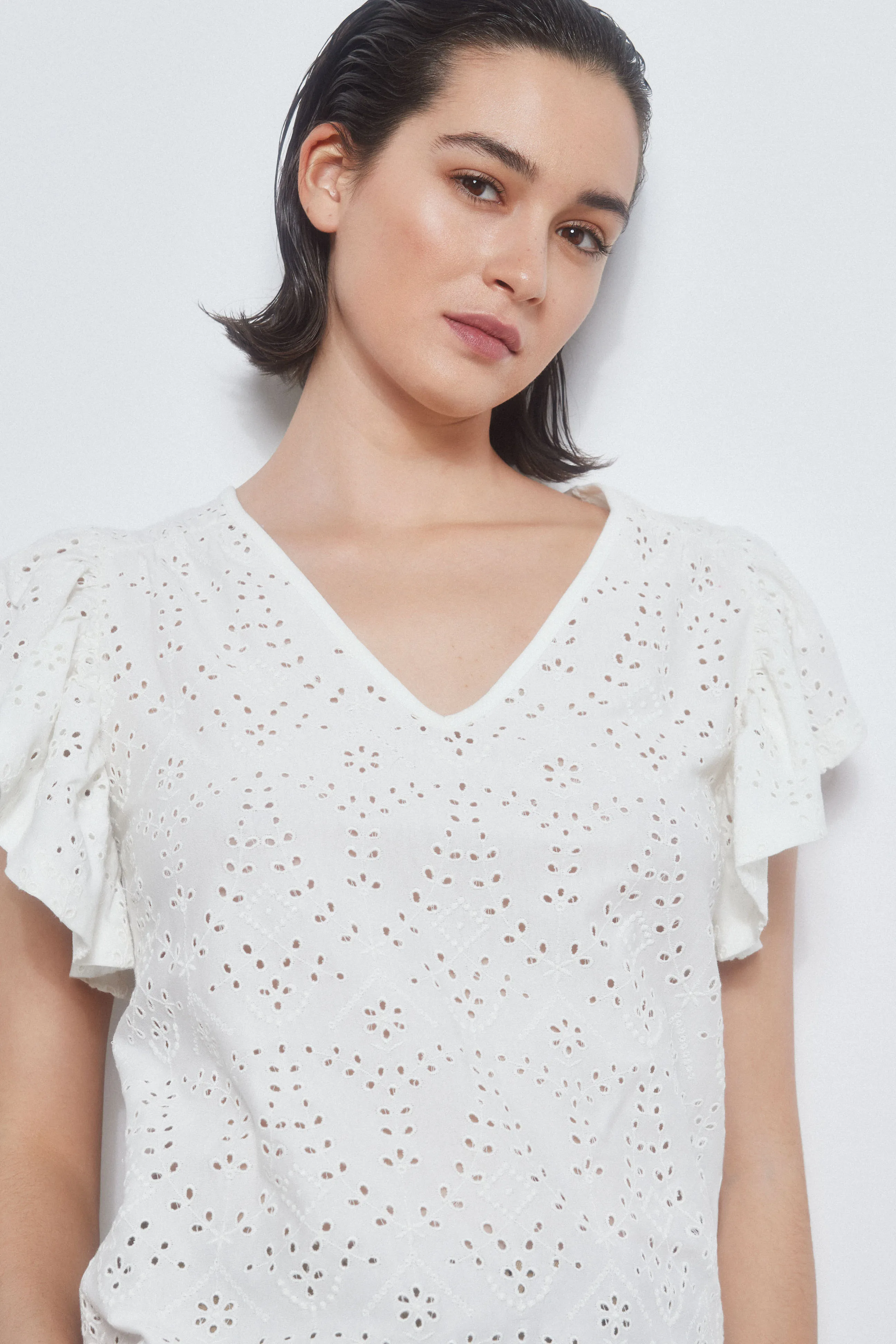 VNECK TSHIRT WITH RUFFLE