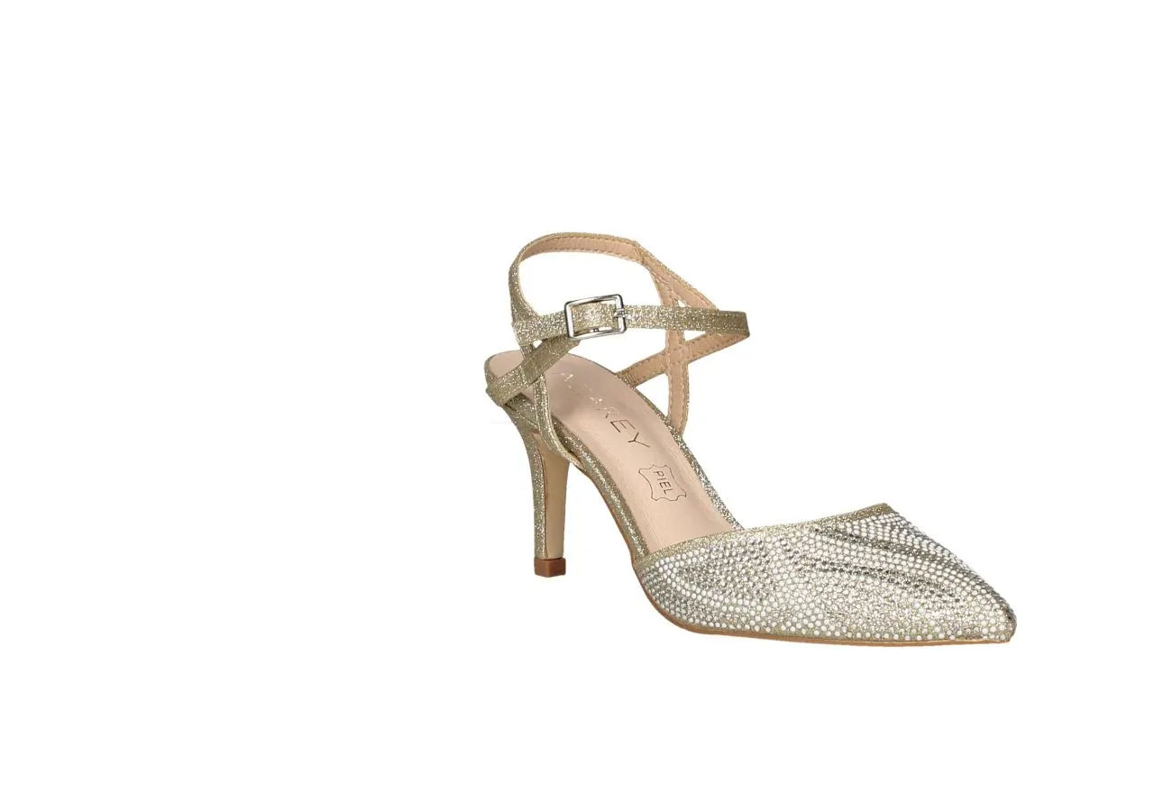 Zapato Talon Descubierto Glitter Oro Pala Brillantes