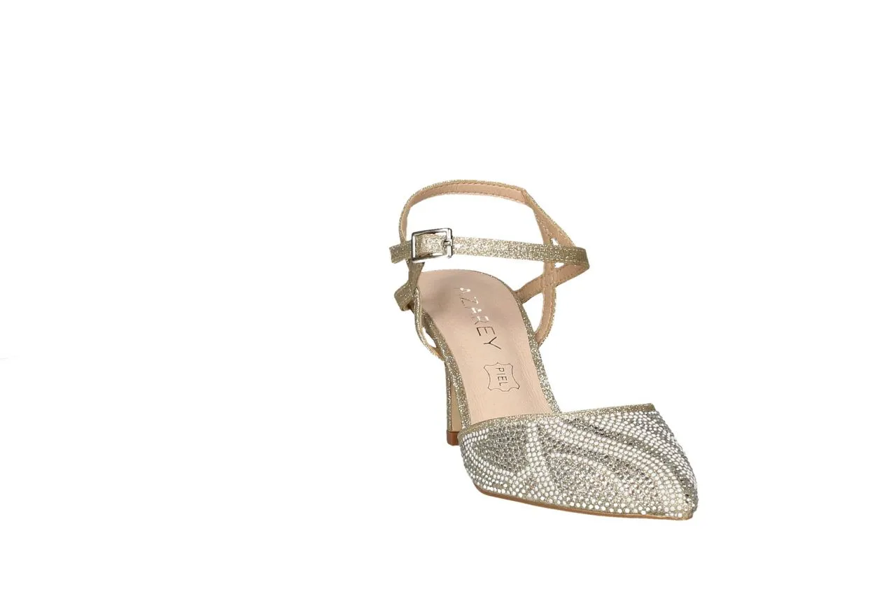 Zapato Talon Descubierto Glitter Oro Pala Brillantes